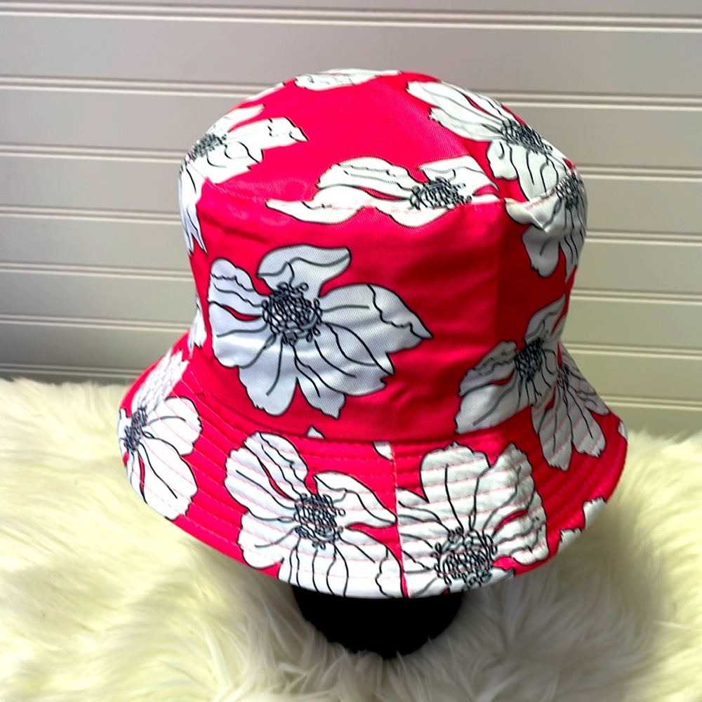 Floral Pink, Black & White Reversible Cotton Bucket Hat